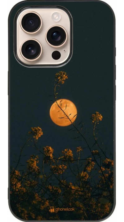 iPhone 16 Pro Case Hülle - Silikon schwarz Moon Flowers