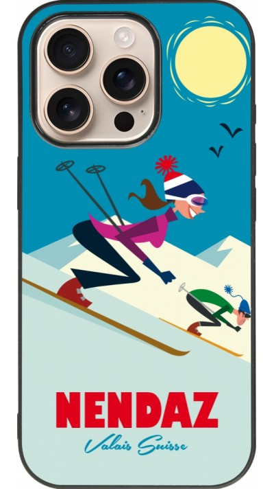 iPhone 16 Pro Case Hülle - Silikon schwarz Nendaz Ski Downhill