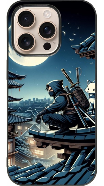 iPhone 16 Pro Case Hülle - Silikon schwarz Ninja unter dem Mond