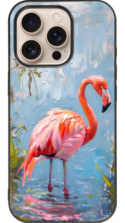 iPhone 16 Pro Case Hülle - Silikon schwarz Paint Flamingo