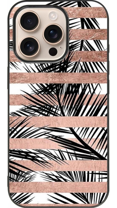 iPhone 16 Pro Case Hülle - Silikon schwarz Palm trees gold stripes