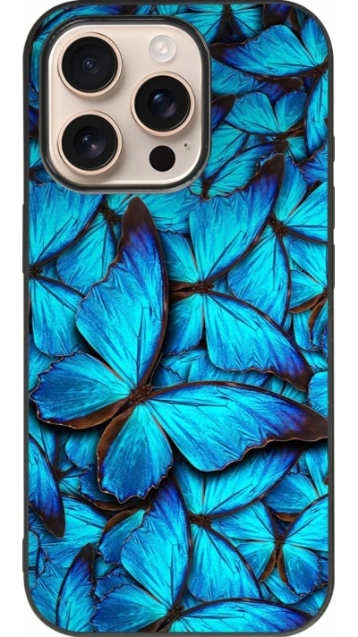 iPhone 16 Pro Case Hülle - Silikon schwarz Papillon bleu