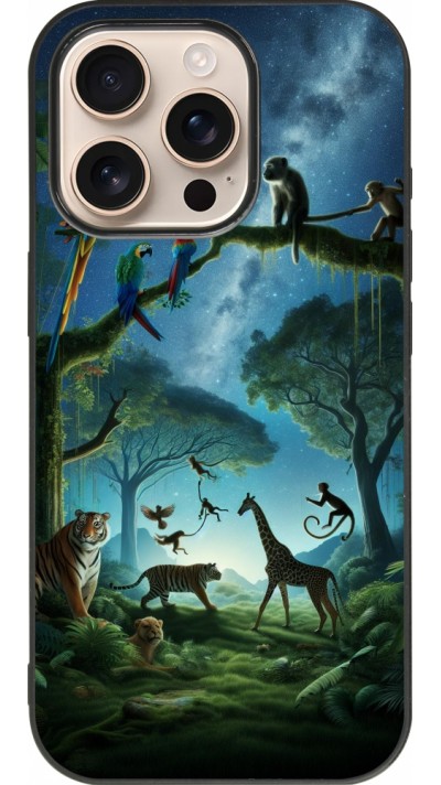 iPhone 16 Pro Case Hülle - Silikon schwarz Paradies der exotischen Tiere
