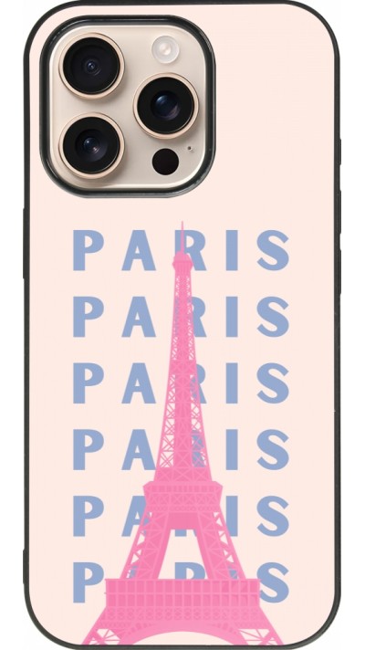 iPhone 16 Pro Case Hülle - Silikon schwarz Paris Pink Print
