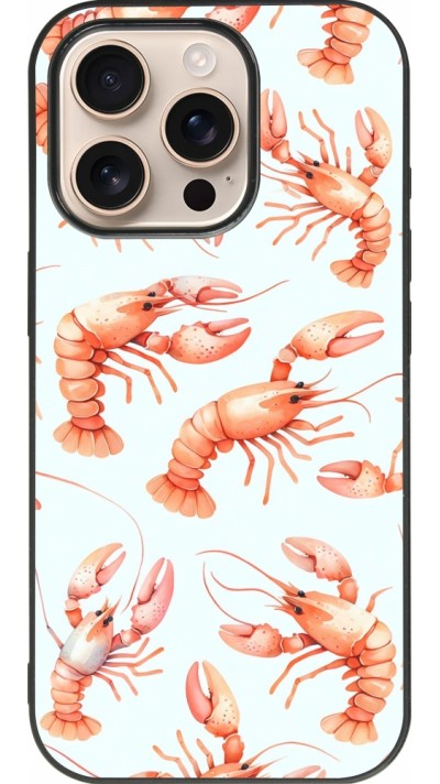 iPhone 16 Pro Case Hülle - Silikon schwarz Muster von pastellfarbenen Hummern