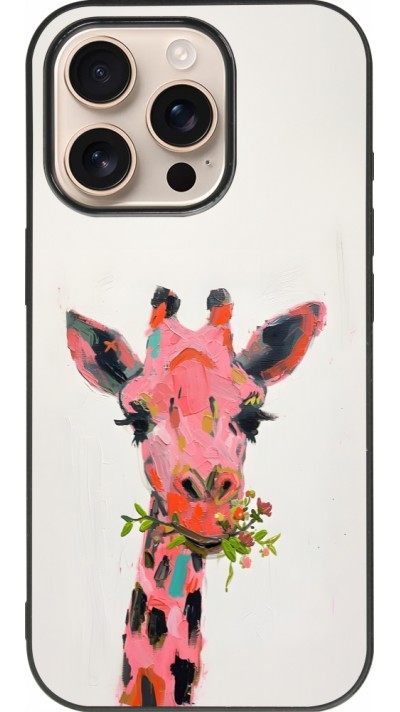 iPhone 16 Pro Case Hülle - Silikon schwarz Pink Girafe Paint