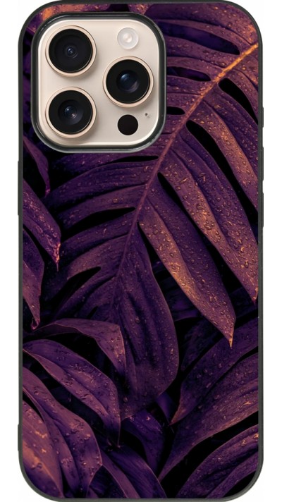 iPhone 16 Pro Case Hülle - Silikon schwarz Purple Light Leaves