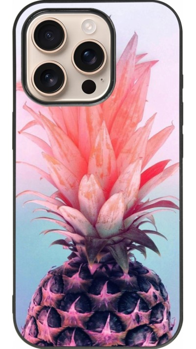 iPhone 16 Pro Case Hülle - Silikon schwarz Purple Pink Pineapple