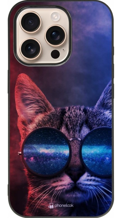 iPhone 16 Pro Case Hülle - Silikon schwarz Red Blue Cat Glasses