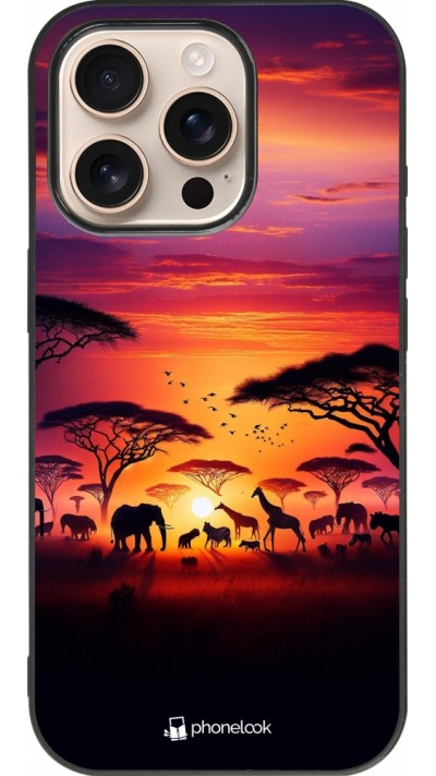 iPhone 16 Pro Case Hülle - Silikon schwarz Safari Sonnenuntergang Wildtiere