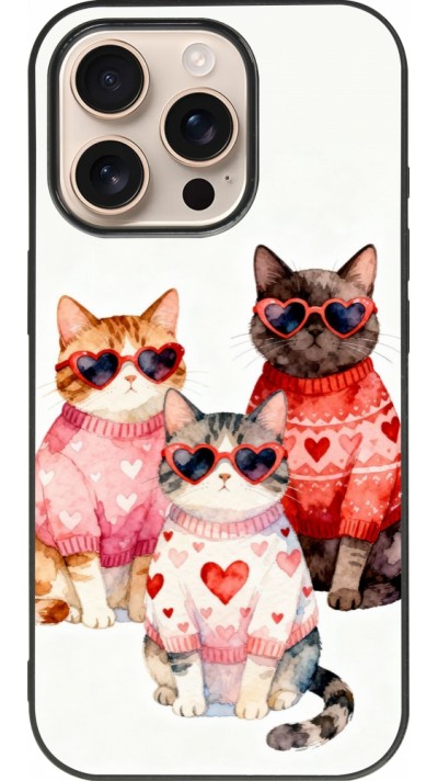 Coque iPhone 16 Pro - Silicone rigide noir Saint Valentines Day 26 Cat Love