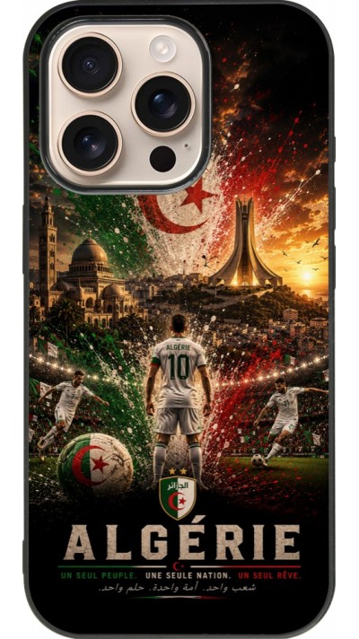 Coque iPhone 16 Pro - Silicone rigide noir Football Algérie splash 2026