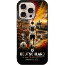 Coque iPhone 16 Pro - Silicone rigide noir Football Allemagne splash 2026