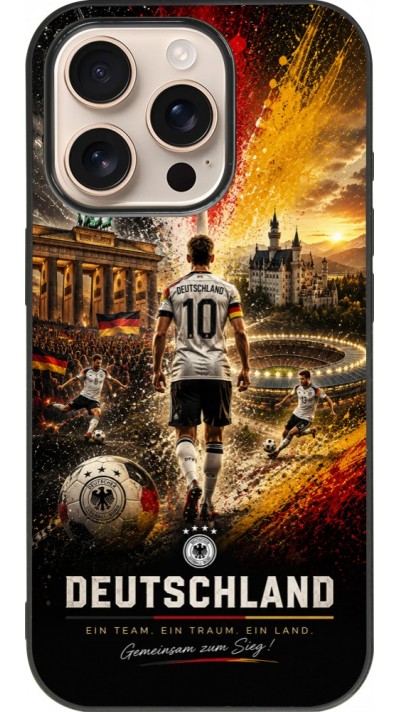 Coque iPhone 16 Pro - Silicone rigide noir Football Allemagne splash 2026