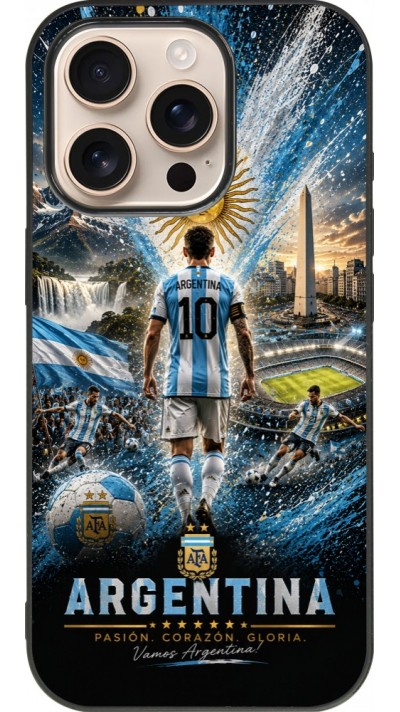 Coque iPhone 16 Pro - Silicone rigide noir Football Argentine splash 2026