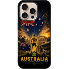 Coque iPhone 16 Pro - Silicone rigide noir Football Australie splash 2026