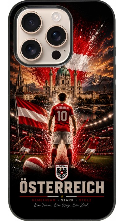 Coque iPhone 16 Pro - Silicone rigide noir Football Autriche splash 2026