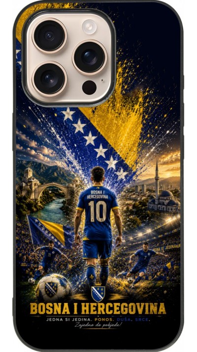 Coque iPhone 16 Pro - Silicone rigide noir Football Bosnie-Herzégovine splash 2026