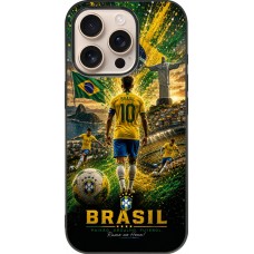 Coque iPhone 16 Pro - Silicone rigide noir Football Brésil splash 2026