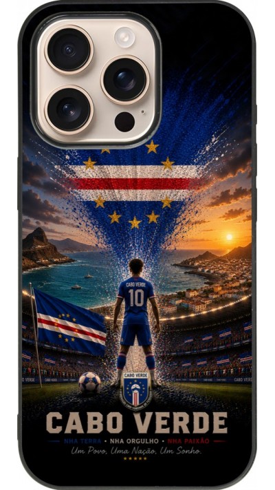 Coque iPhone 16 Pro - Silicone rigide noir Football Cap-Vert splash 2026