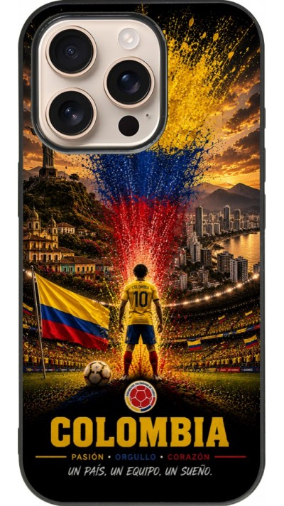 Coque iPhone 16 Pro - Silicone rigide noir Football Colombie splash 2026