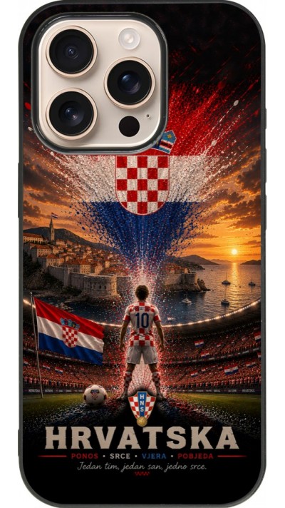 Coque iPhone 16 Pro - Silicone rigide noir Football Croatie splash 2026