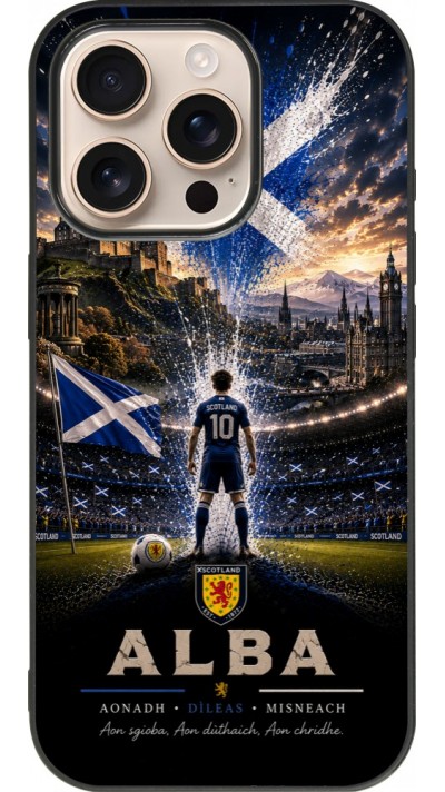 Coque iPhone 16 Pro - Silicone rigide noir Football Écosse splash 2026