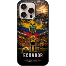 Coque iPhone 16 Pro - Silicone rigide noir Football Équateur splash 2026