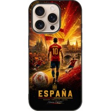 Coque iPhone 16 Pro - Silicone rigide noir Football Espagne splash 2026