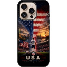Coque iPhone 16 Pro - Silicone rigide noir Football États-Unis splash 2026