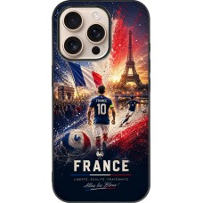 Coque iPhone 16 Pro - Silicone rigide noir Football France splash 2026