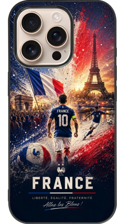 Coque iPhone 16 Pro - Silicone rigide noir Football France splash 2026