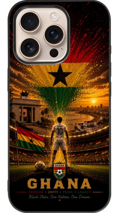 Coque iPhone 16 Pro - Silicone rigide noir Football Ghana splash 2026