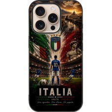 Coque iPhone 16 Pro - Silicone rigide noir Football Italie splash 2026