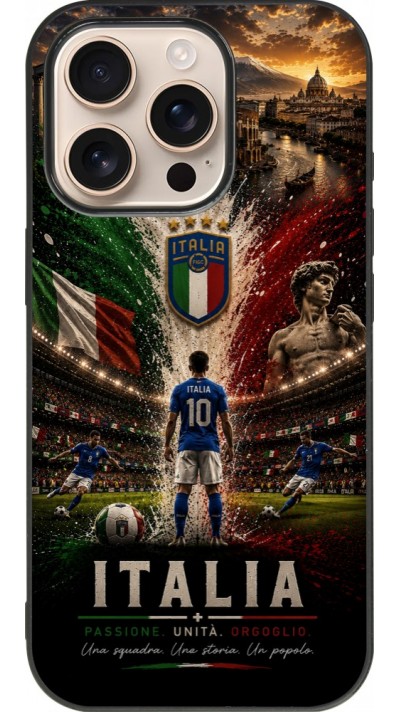 Coque iPhone 16 Pro - Silicone rigide noir Football Italie splash 2026
