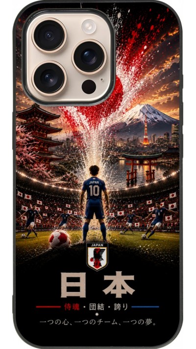Coque iPhone 16 Pro - Silicone rigide noir Football Japon splash 2026