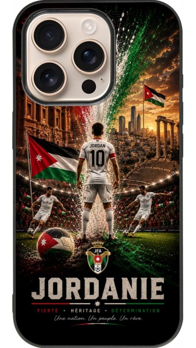 Coque iPhone 16 Pro - Silicone rigide noir Football Jordanie splash 2026