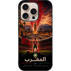 Coque iPhone 16 Pro - Silicone rigide noir Football Maroc splash 2026