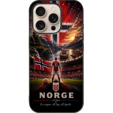 Coque iPhone 16 Pro - Silicone rigide noir Football Norvège splash 2026