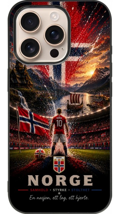Coque iPhone 16 Pro - Silicone rigide noir Football Norvège splash 2026