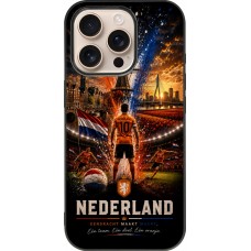 Coque iPhone 16 Pro - Silicone rigide noir Football Pays-Bas splash 2026