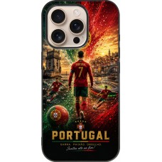 Coque iPhone 16 Pro - Silicone rigide noir Football Portugal splash 2026
