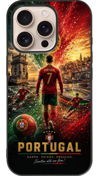 Coque iPhone 16 Pro - Silicone rigide noir Football Portugal splash 2026