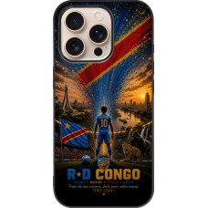 Coque iPhone 16 Pro - Silicone rigide noir Football République démocratique du Congo splash 2026