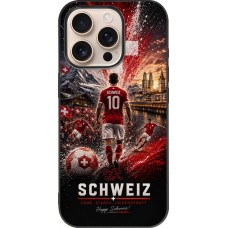 Coque iPhone 16 Pro - Silicone rigide noir Football Schweiz splash 2026