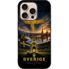 Coque iPhone 16 Pro - Silicone rigide noir Football Suède splash 2026