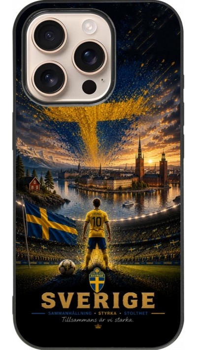 Coque iPhone 16 Pro - Silicone rigide noir Football Suède splash 2026
