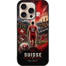 Coque iPhone 16 Pro - Silicone rigide noir Football Suisse splash 2026
