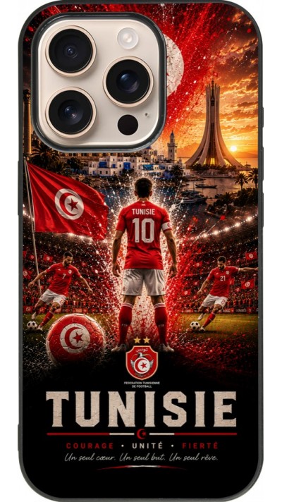Coque iPhone 16 Pro - Silicone rigide noir Football Tunisie splash 2026