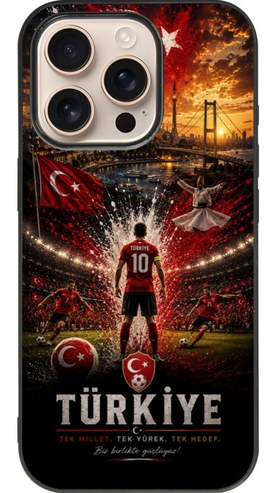Coque iPhone 16 Pro - Silicone rigide noir Football Turquie splash 2026